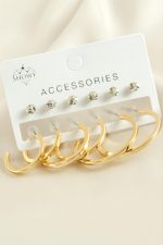 12 Adet Ezme Taşlı Halka Küpe-Gümüş Rengi