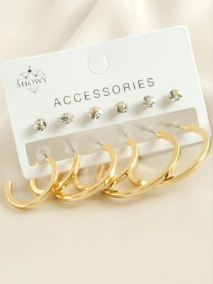 12 Adet Ezme Taşlı Halka Küpe-Gümüş Rengi