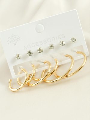 12 Adet Taşlı Halka Küpe-Sarı