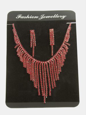 Lüks Suyolu Set Kolye-Kırmızı