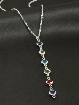 Kristal Taşlı Çelik Kolye-Gümüş Rengi