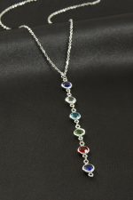 Kristal Taşlı Çelik Kolye-Gümüş Rengi - Görsel 2