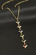 Kare Kristal Taşlı Çelik Kolye-Sarı