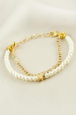 Yıldız Şerit Taşlı İnci Bileklik-Sarı - Görsel 2