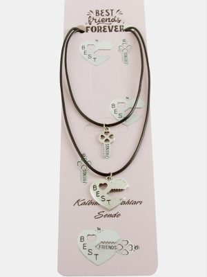 Kalp Anahtar Arkadaşlık Kolyeleri Çift Kolye-Siyah