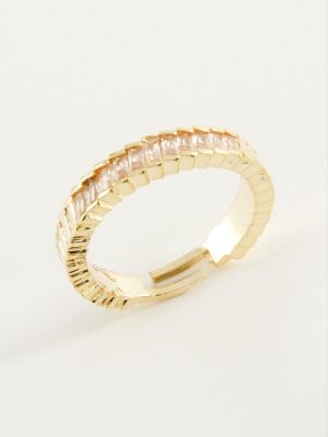 Baget Taşlı Metal Yüzük-Gümüş Rengi