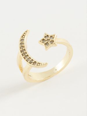 Ay Yıldız Zirkon Taşlı Yüzük-Sarı