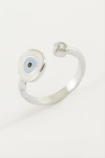 Nazar Mineli Taşlı Yüzük-Gümüş Rengi - Görsel 2