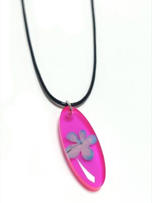 Kartopu Çiçeği Oval Epoksi Kolye-Fuşya