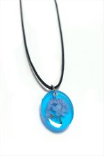 Unutma Beni Çiçeği Oval Epoksi Kolye-Mavi