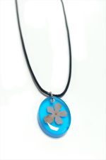 Kartopu Çiçeği Oval Epoksi Kolye-Mavi