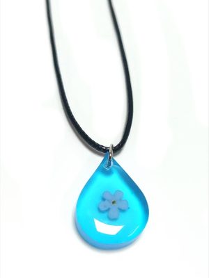 Unutma Beni Çiçeği Damla Epoksi Kolye-Mavi