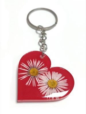 Papatya Kalp Epoksi Anahtarlık-Kırmızı