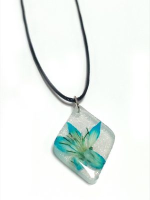 Tesbih Çiçeği Baklava Dilimli Epoksi Kolye-Mavi