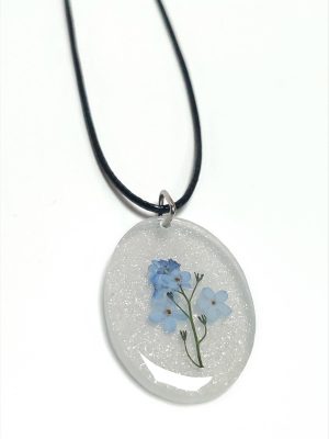 Unutma Beni Çiçeği Oval Epoksi Kolye-Beyaz