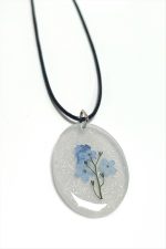 Unutma Beni Çiçeği Oval Epoksi Kolye-Beyaz - Görsel 2