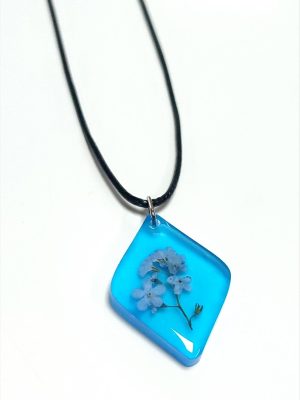 Unutmabeni Çiçeği Baklava Dilimli Epoksi Kolye-Mavi
