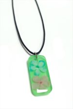 Kartopu Çiçeği Dikdörtgen Epoksi Kolye-Yeşil