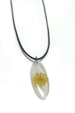 Sultanotu Çiçeği Oval Epoksi Kolye-Beyaz - Görsel 2