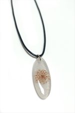 Sultanotu Çiçeği Oval Epoksi Kolye-Beyaz