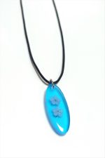 Unutma Çiçeği Oval Epoksi Kolye-Mavi