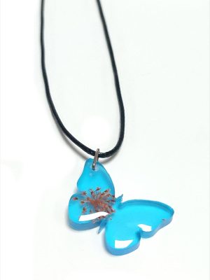 Sultanotu Çiçeği Kelebek Epoksi Kolye-Mavi