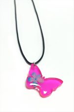 Kartopu Çiçeği Kelebek Epoksi Kolye-Fuşya