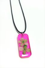 Kartopu Çiçeği Dikdörtgen Epoksi Kolye-Pembe - Görsel 2