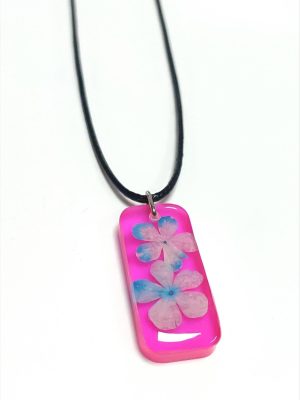 Kartopu Çiçeği Dikdörtgen Epoksi Kolye-Pembe