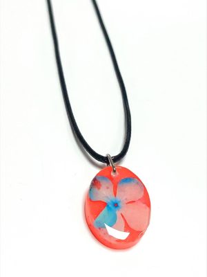 Kartopu Çiçeği Oval Epoksi Kolye-Turuncu