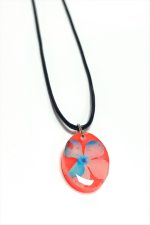 Kartopu Çiçeği Oval Epoksi Kolye-Turuncu - Görsel 4