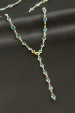 Oval Zirkon Taşlı Çelik Y Kolye-Mor