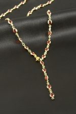 Oval Zirkon Taşlı Çelik Y Kolye-Kırmızı - Görsel 2