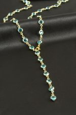 Yuvarlak Zirkon Taşlı Çelik Y Kolye-Açık Mavi - Görsel 2