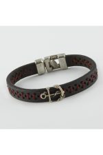 Çapa Figürlü Kaliteli Suni Deri Bileklik-Siyah - Görsel 2