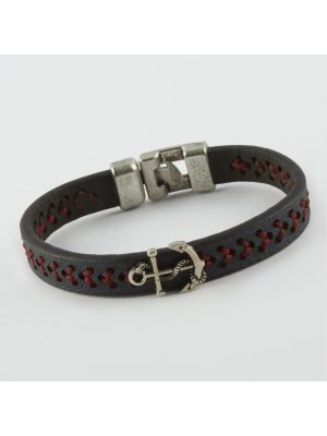 Çapa Figürlü Kaliteli Suni Deri Bileklik-Siyah