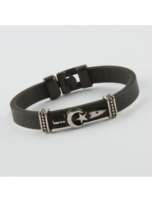 Ay Yıldız Kaliteli Suni Deri Bileklik-Siyah