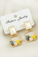 Dikdörtgen Sedef Taşlı Küpe-Sarı - Görsel 2