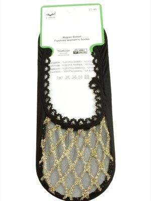 Çizgili Dantel Babet Çorap-Siyah