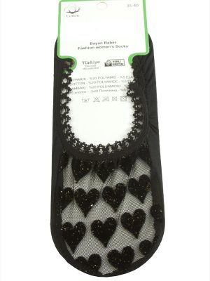Kalp Dantel Babet Çorap-Siyah
