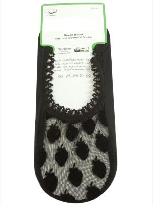 Çilek Dantel Babet Çorap-Siyah