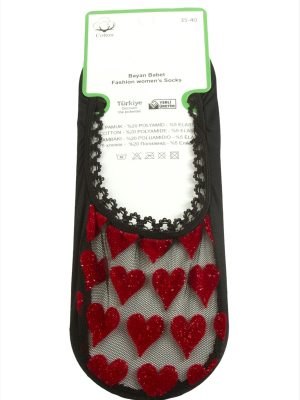 Kalp Dantel Babet Çorap-Kırmızı