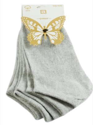 3 Çift Gri Renkli Snekars Çorap-Gri