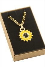 Ayçiçeği Mineli Kutulu Kolye-Sarı