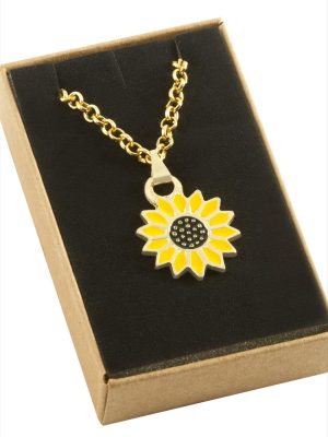 Ayçiçeği Mineli Kutulu Kolye-Sarı