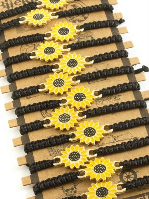 Papatya Makrome Örgülü Bileklik-Sarı