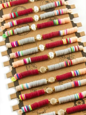 İstiridye İnci Fimo Boncuk Bileklik-Renkli