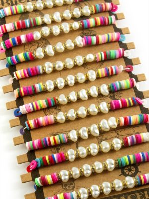 İnci Fimo Boncuk Bileklik-Beyaz