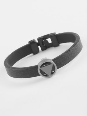 Üçgen Kaliteli Suni Deri Bileklik-Siyah