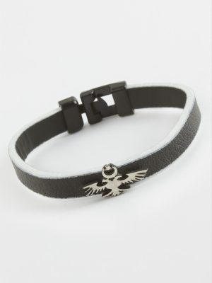 Çift Başlı Kartal Kaliteli Suni Deri Bileklik-Siyah